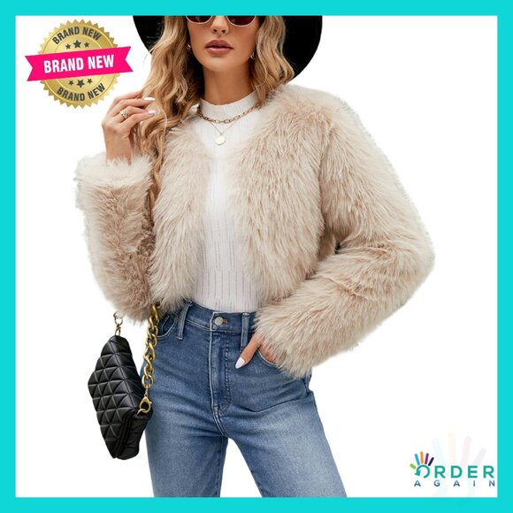 Jackets & Blazers - Cropped Faux Fur Jacket Chic Y2K Winter Cardigan Open Front Fleece